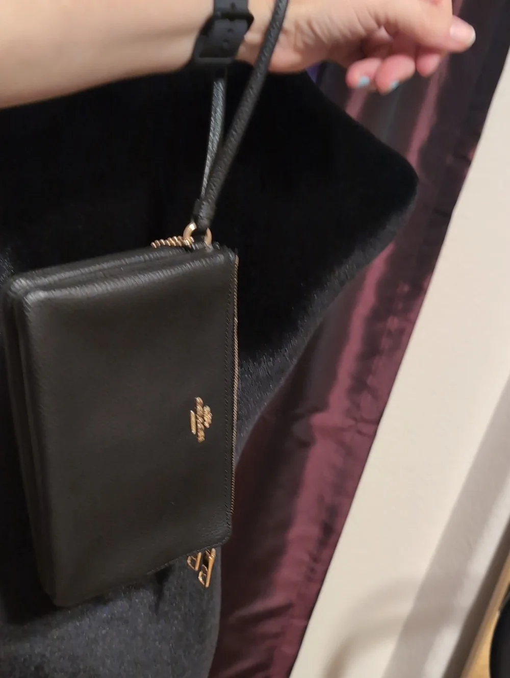 Coach Black Pebbled Leather Double Zip Wristlet with Gold Hardware 7